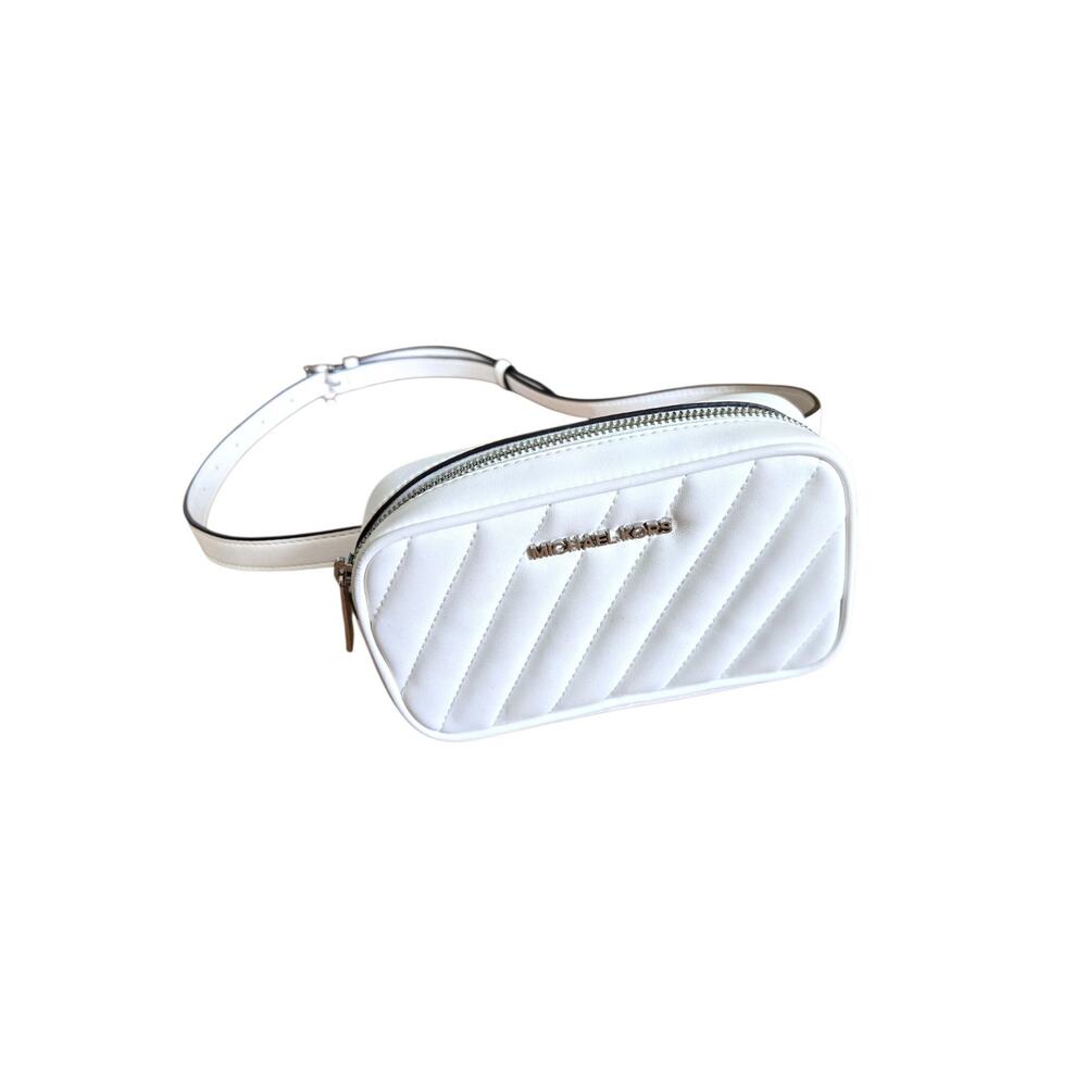 Michael Kors Minimalist Chic White Quilted Leather Belt Bag Silver Hardware - Picture 2 of 9
